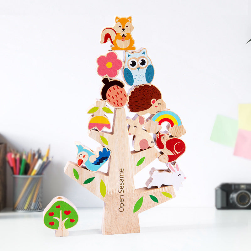 Montessori Forest Balance Puzzle Toy – Wooden Skewers & Shape Matching for Kids 3+