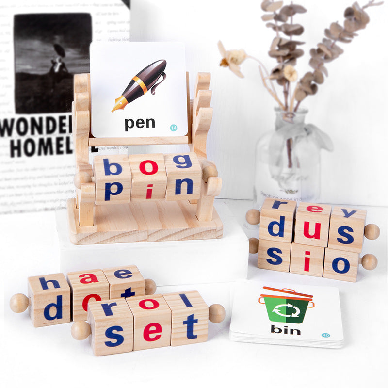 Wooden English Spelling Puzzle Blocks – Early Learning Word Toy for Kids Ages 4–6