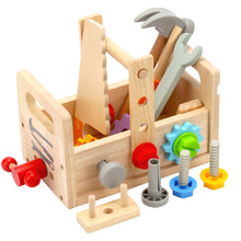 Load image into Gallery viewer, Wooden Kids Tool Set – Handheld Puzzle Toolbox with Screws &amp; Nuts | Montessori Toy for Toddlers (0–3 Years)

