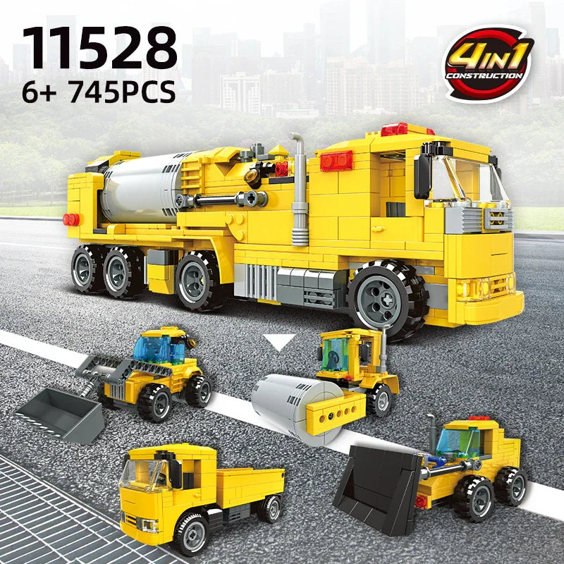  4-in-1 Engineering Vehicle Building Blocks Set-745 Pcs